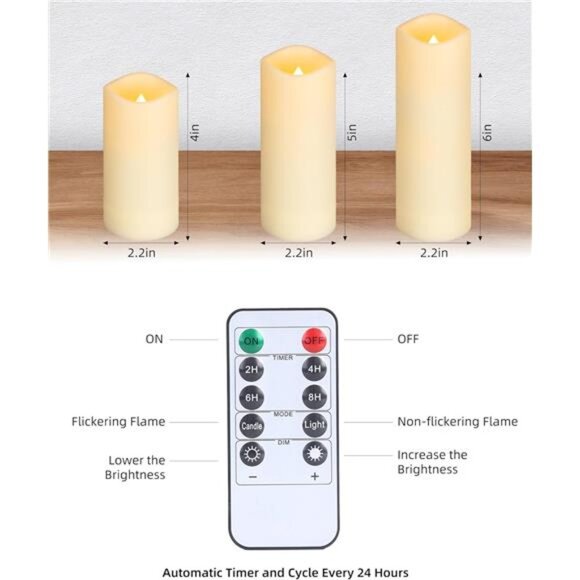 12 Pc Flameless LED Candles with Remote & Timer, Outdoor Waterproof,  Flickering - Picture 6 of 7